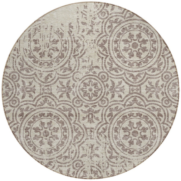 Homeroots 3' Artichoke Green Medallion Rug – Stylish, Washable, Indoor/Outdoor Comfort For Any Space 8' Round Polyester 585390