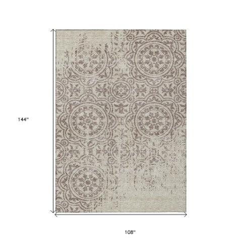Homeroots 3' Artichoke Green Medallion Rug – Stylish, Washable, Indoor/Outdoor Comfort For Any Space 9' X 12' Polyester 585392
