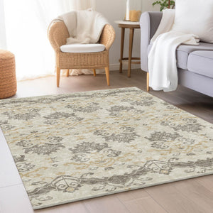 Homeroots 3' Stylish Beige Tan And Taupe Oriental Washable Area Rug For Indoor And Outdoor Spaces, Durable Design 3' X 5' Polyester 585394