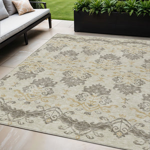 Homeroots 3' Stylish Beige Tan And Taupe Oriental Washable Area Rug For Indoor And Outdoor Spaces, Durable Design 5' X 8' Polyester 585395