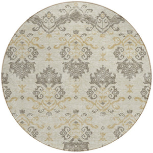 Homeroots 3' Stylish Beige Tan And Taupe Oriental Washable Area Rug For Indoor And Outdoor Spaces, Durable Design 8' Round Polyester 585396