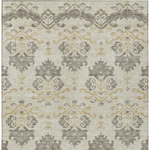 Homeroots 3' Stylish Beige Tan And Taupe Oriental Washable Area Rug For Indoor And Outdoor Spaces, Durable Design 9' X 12' Polyester 585398
