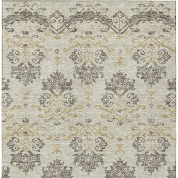 Homeroots 3' Stylish Beige Tan And Taupe Oriental Washable Area Rug For Indoor And Outdoor Spaces, Durable Design 9' X 12' Polyester 585398