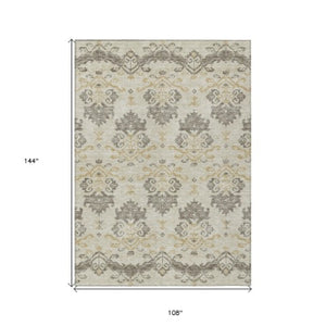 Homeroots 3' Stylish Beige Tan And Taupe Oriental Washable Area Rug For Indoor And Outdoor Spaces, Durable Design 9' X 12' Polyester 585398