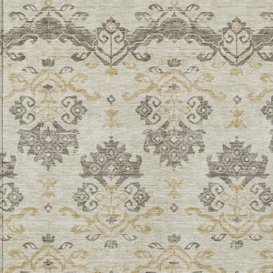 Homeroots 3' Stylish Beige Tan And Taupe Oriental Washable Area Rug For Indoor And Outdoor Spaces, Durable Design 9' X 12' Polyester 585398
