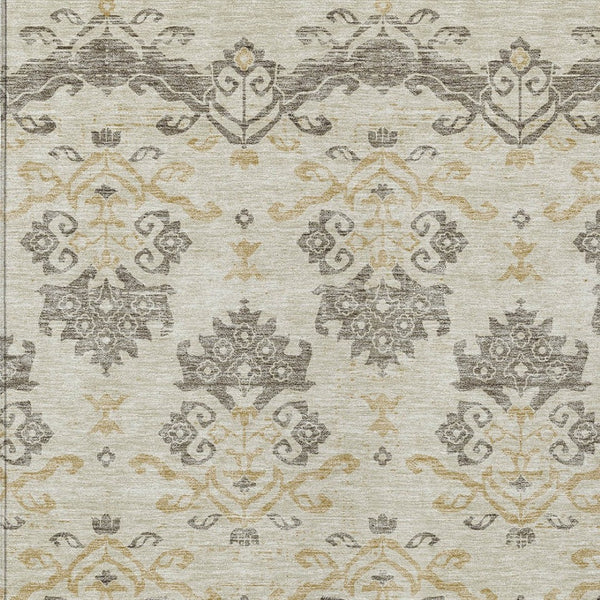 Homeroots 3' Stylish Beige Tan And Taupe Oriental Washable Area Rug For Indoor And Outdoor Spaces, Durable Design 9' X 12' Polyester 585398