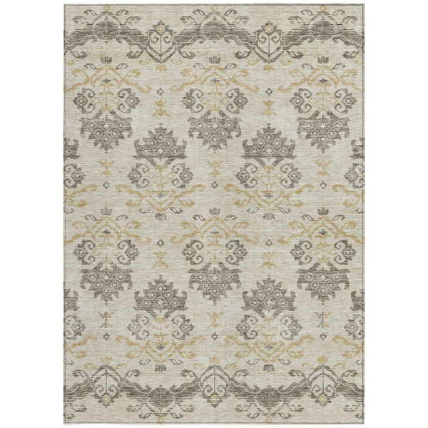Homeroots 3' Stylish Beige Tan And Taupe Oriental Washable Area Rug For Indoor And Outdoor Spaces, Durable Design 10' X 14' Polyester 585399