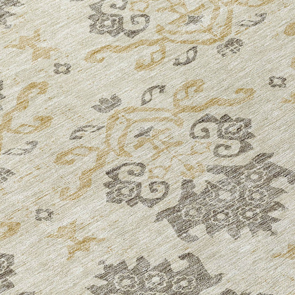 Homeroots 3' Stylish Beige Tan And Taupe Oriental Washable Area Rug For Indoor And Outdoor Spaces, Durable Design 10' X 14' Polyester 585399