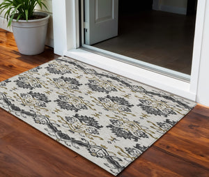 Homeroots 3' Stylish Beige Tan And Taupe Oriental Washable Area Rug For Indoor And Outdoor Spaces, Durable Design 3' X 5' Polyester 585400
