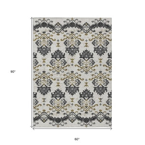 Homeroots 3' Stylish Beige Tan And Taupe Oriental Washable Area Rug For Indoor And Outdoor Spaces, Durable Design 5' X 8' Polyester 585401