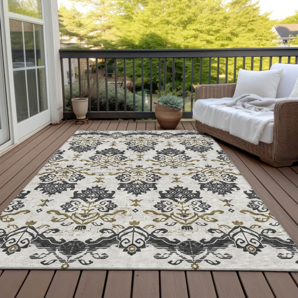 Homeroots 3' Stylish Beige Tan And Taupe Oriental Washable Area Rug For Indoor And Outdoor Spaces, Durable Design 5' X 8' Polyester 585401