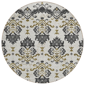 HomeRoots 5' Timeless Black Beige Gold Oriental Washable Rug for Indoor and Outdoor Elegance and Durability 8' Round 585402