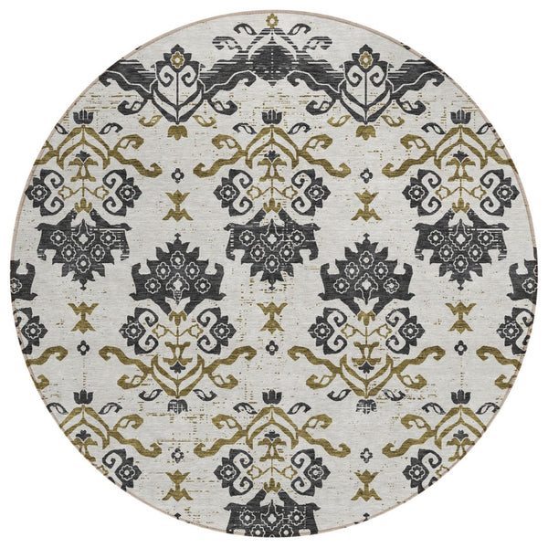 HomeRoots 5' Timeless Black Beige Gold Oriental Washable Rug for Indoor and Outdoor Elegance and Durability 8' Round 585402