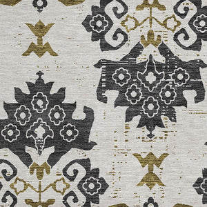 Homeroots 3' Stylish Beige Tan And Taupe Oriental Washable Area Rug For Indoor And Outdoor Spaces, Durable Design 8' Round Polyester 585402