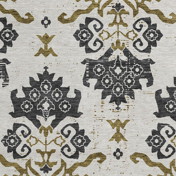 Homeroots 3' Stylish Beige Tan And Taupe Oriental Washable Area Rug For Indoor And Outdoor Spaces, Durable Design 8' Round Polyester 585402