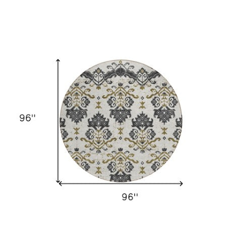 Homeroots 3' Stylish Beige Tan And Taupe Oriental Washable Area Rug For Indoor And Outdoor Spaces, Durable Design 8' Round Polyester 585402