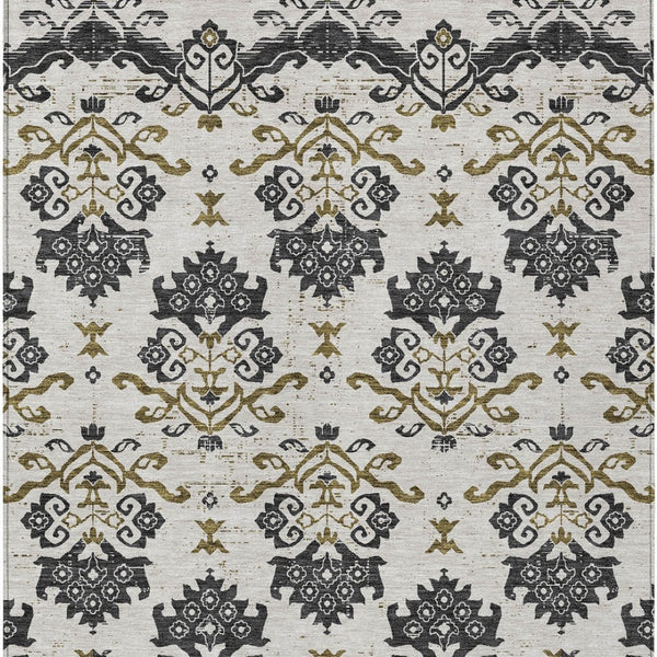 Homeroots 3' Stylish Beige Tan And Taupe Oriental Washable Area Rug For Indoor And Outdoor Spaces, Durable Design 8' X 10' Polyester 585403