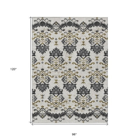 Homeroots 3' Stylish Beige Tan And Taupe Oriental Washable Area Rug For Indoor And Outdoor Spaces, Durable Design 8' X 10' Polyester 585403
