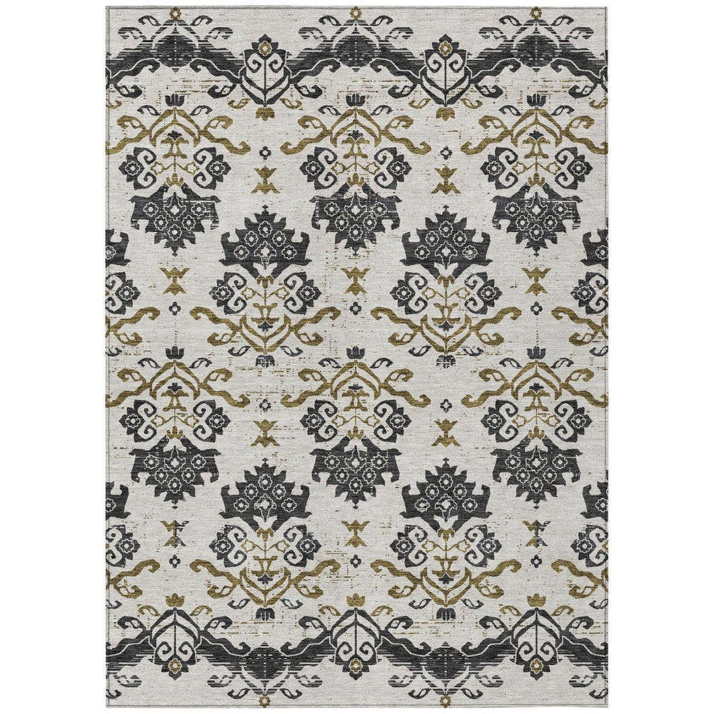 HomeRoots 9' Timeless Black Beige and Gold Oriental Washable Area Rug for Indoor and Outdoor Elegance 9' X 12' 585404