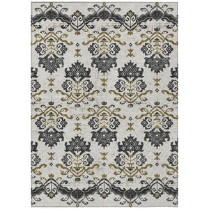 HomeRoots 9' Timeless Black Beige and Gold Oriental Washable Area Rug for Indoor and Outdoor Elegance 9' X 12' 585404