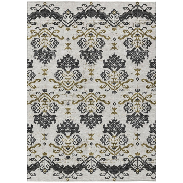 HomeRoots 9' Timeless Black Beige and Gold Oriental Washable Area Rug for Indoor and Outdoor Elegance 9' X 12' 585404