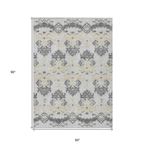Homeroots 3' Stylish Beige Tan And Taupe Oriental Washable Area Rug For Indoor And Outdoor Spaces, Durable Design 5' X 8' Polyester 585407