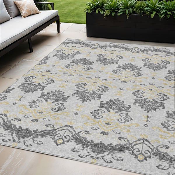 Homeroots 3' Stylish Beige Tan And Taupe Oriental Washable Area Rug For Indoor And Outdoor Spaces, Durable Design 5' X 8' Polyester 585407