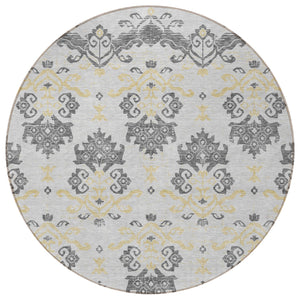 Homeroots 3' Stylish Beige Tan And Taupe Oriental Washable Area Rug For Indoor And Outdoor Spaces, Durable Design 8' Round Polyester 585408