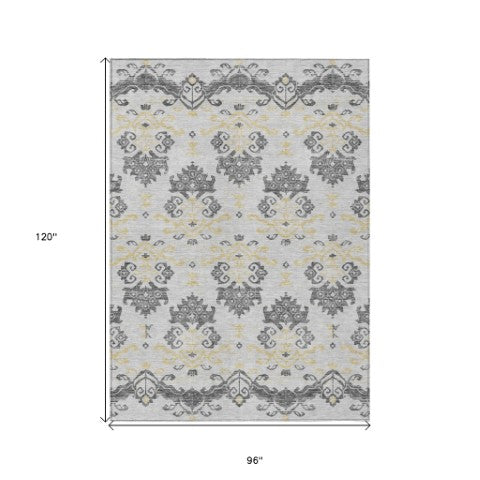 Homeroots 3' Stylish Beige Tan And Taupe Oriental Washable Area Rug For Indoor And Outdoor Spaces, Durable Design 8' X 10' Polyester 585409
