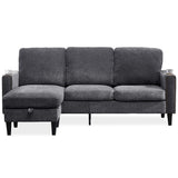 English Elm Modern Design Chenille 3 Seat L-Shape Sectional Sofa With Storage Chaise For Apartment, Studio, Office,Living Room,L Shape-Dark Grey