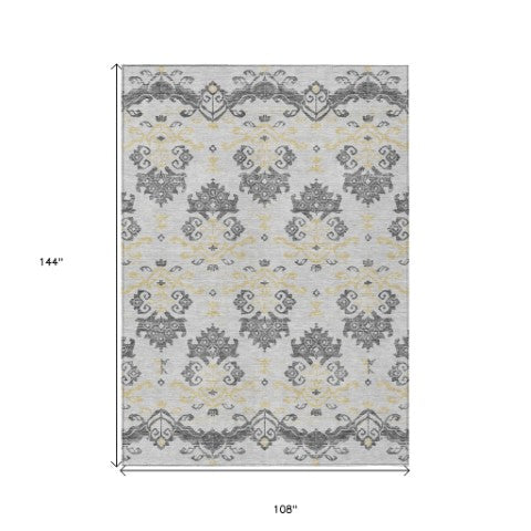 Homeroots 3' Stylish Beige Tan And Taupe Oriental Washable Area Rug For Indoor And Outdoor Spaces, Durable Design 9' X 12' Polyester 585410