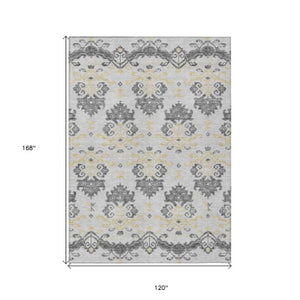 Homeroots 3' Stylish Beige Tan And Taupe Oriental Washable Area Rug For Indoor And Outdoor Spaces, Durable Design 10' X 14' Polyester 585411