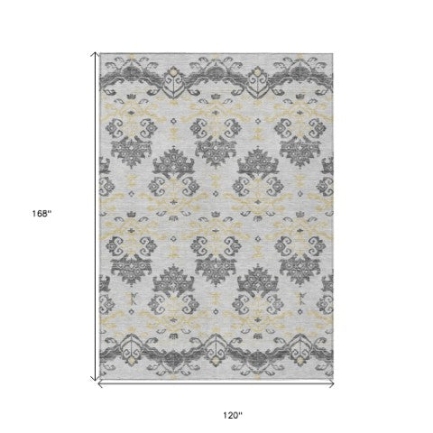 Homeroots 3' Stylish Beige Tan And Taupe Oriental Washable Area Rug For Indoor And Outdoor Spaces, Durable Design 10' X 14' Polyester 585411