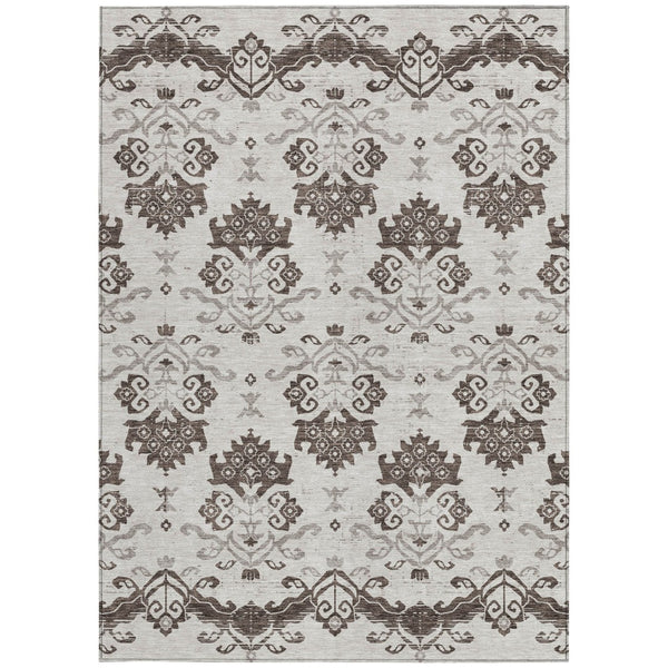 Homeroots 3' Stylish Beige Tan And Taupe Oriental Washable Area Rug For Indoor And Outdoor Spaces, Durable Design 5' X 8' Polyester 585413
