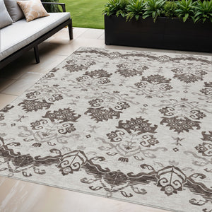 Homeroots 3' Stylish Beige Tan And Taupe Oriental Washable Area Rug For Indoor And Outdoor Spaces, Durable Design 5' X 8' Polyester 585413
