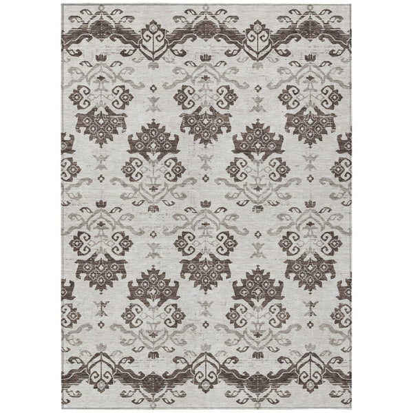 HomeRoots 5' Durable Chocolate Taupe Beige Oriental Area Rug - Washable for Indoor & Outdoor Use, Easy Care 5' X 8' 585413