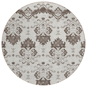 HomeRoots 5' Durable Chocolate Taupe Beige Oriental Area Rug - Washable for Indoor & Outdoor Use, Easy Care 8' Round 585414