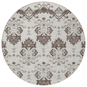 Homeroots 3' Stylish Beige Tan And Taupe Oriental Washable Area Rug For Indoor And Outdoor Spaces, Durable Design 8' Round Polyester 585414