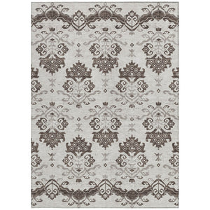 HomeRoots 5' Durable Chocolate Taupe Beige Oriental Area Rug - Washable for Indoor & Outdoor Use, Easy Care 8' X 10' 585415