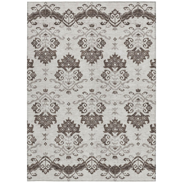 HomeRoots 5' Durable Chocolate Taupe Beige Oriental Area Rug - Washable for Indoor & Outdoor Use, Easy Care 8' X 10' 585415