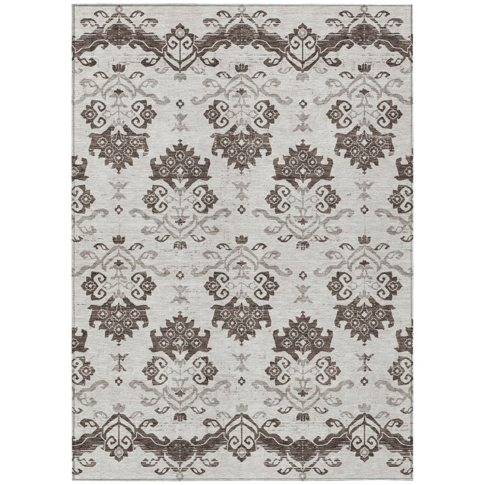 HomeRoots 5' Durable Chocolate Taupe Beige Oriental Area Rug - Washable for Indoor & Outdoor Use, Easy Care 8' X 10' 585415