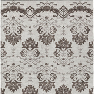 Homeroots 3' Stylish Beige Tan And Taupe Oriental Washable Area Rug For Indoor And Outdoor Spaces, Durable Design 8' X 10' Polyester 585415