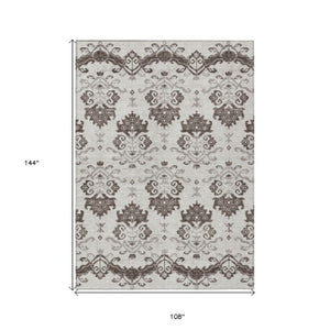 Homeroots 3' Stylish Beige Tan And Taupe Oriental Washable Area Rug For Indoor And Outdoor Spaces, Durable Design 9' X 12' Polyester 585416