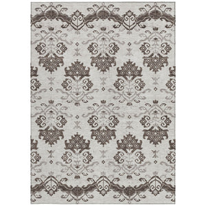 Homeroots 3' Stylish Beige Tan And Taupe Oriental Washable Area Rug For Indoor And Outdoor Spaces, Durable Design 10' X 14' Polyester 585417