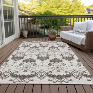 Homeroots 3' Stylish Beige Tan And Taupe Oriental Washable Area Rug For Indoor And Outdoor Spaces, Durable Design 10' X 14' Polyester 585417