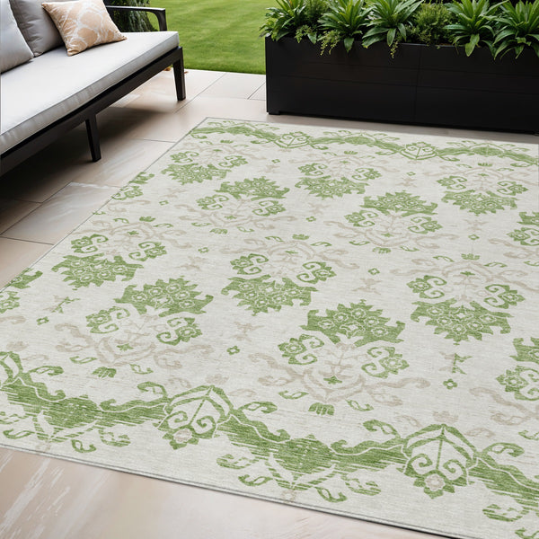 Homeroots 3' Stylish Beige Tan And Taupe Oriental Washable Area Rug For Indoor And Outdoor Spaces, Durable Design 5' X 8' Polyester 585419