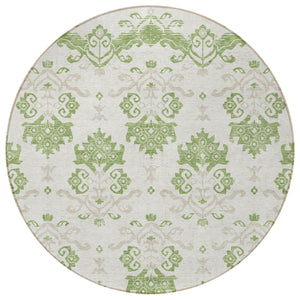 Homeroots 3' Stylish Beige Tan And Taupe Oriental Washable Area Rug For Indoor And Outdoor Spaces, Durable Design 8' Round Polyester 585420