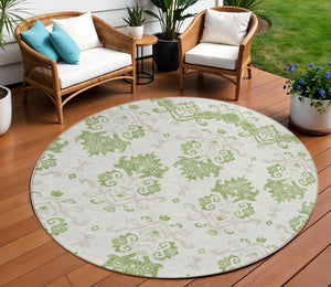 Homeroots 3' Stylish Beige Tan And Taupe Oriental Washable Area Rug For Indoor And Outdoor Spaces, Durable Design 8' Round Polyester 585420