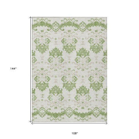 Homeroots 3' Stylish Beige Tan And Taupe Oriental Washable Area Rug For Indoor And Outdoor Spaces, Durable Design 9' X 12' Polyester 585422