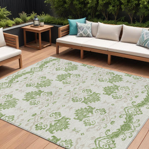 Homeroots 3' Stylish Beige Tan And Taupe Oriental Washable Area Rug For Indoor And Outdoor Spaces, Durable Design 10' X 14' Polyester 585423